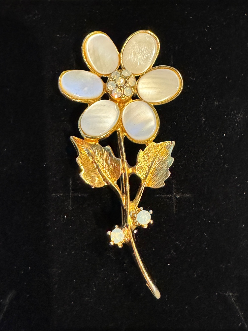 Vintage Gold Flower Brooch with White Mother-of-Pearl Petals